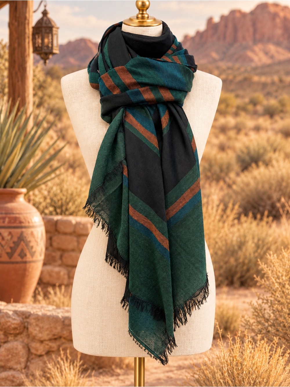 🆕🔥Green and Black Striped Scarf - Classic Winter Accessory
